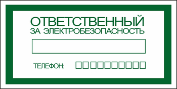 S25 ответственный за электробезопасность (пластик, 200х100 мм) - Знаки безопасности - Вспомогательные таблички - Магазин охраны труда ohranatruda-shop.ru